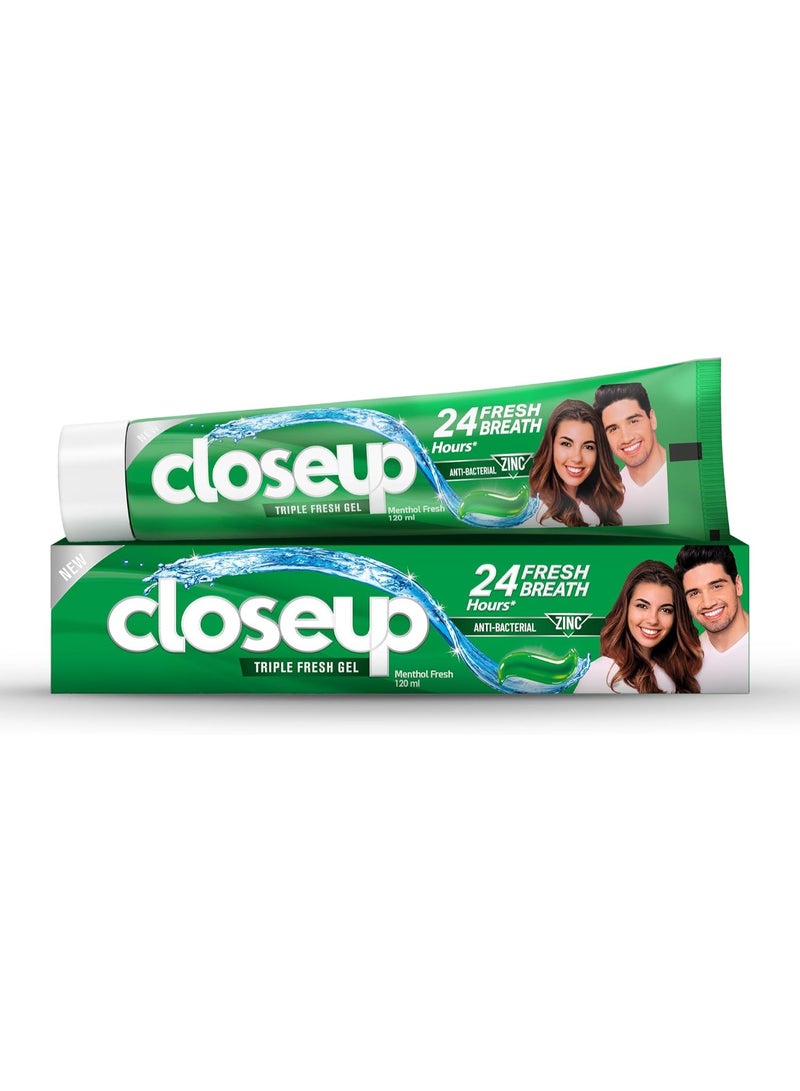 Closeup Triple Fresh Gel Toothpaste, Menthol Fresh, for 24HR fresh breath, 120ml - Image 1